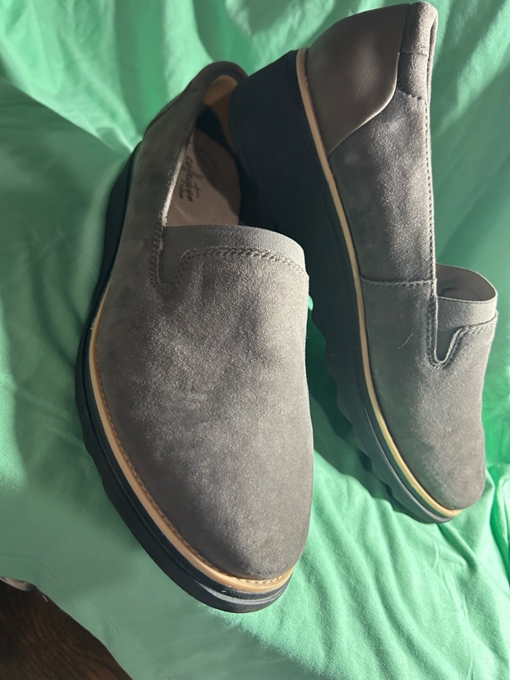 Clarks Women’s Charcoal Gray Suede Slip-On Loafers